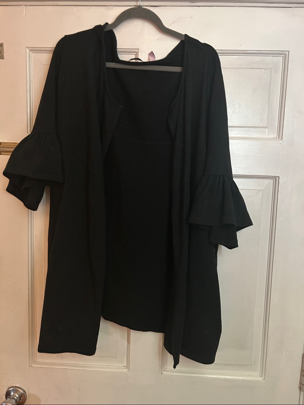 AnyBody Black Ruffle Sleeve Open Front Cardigan